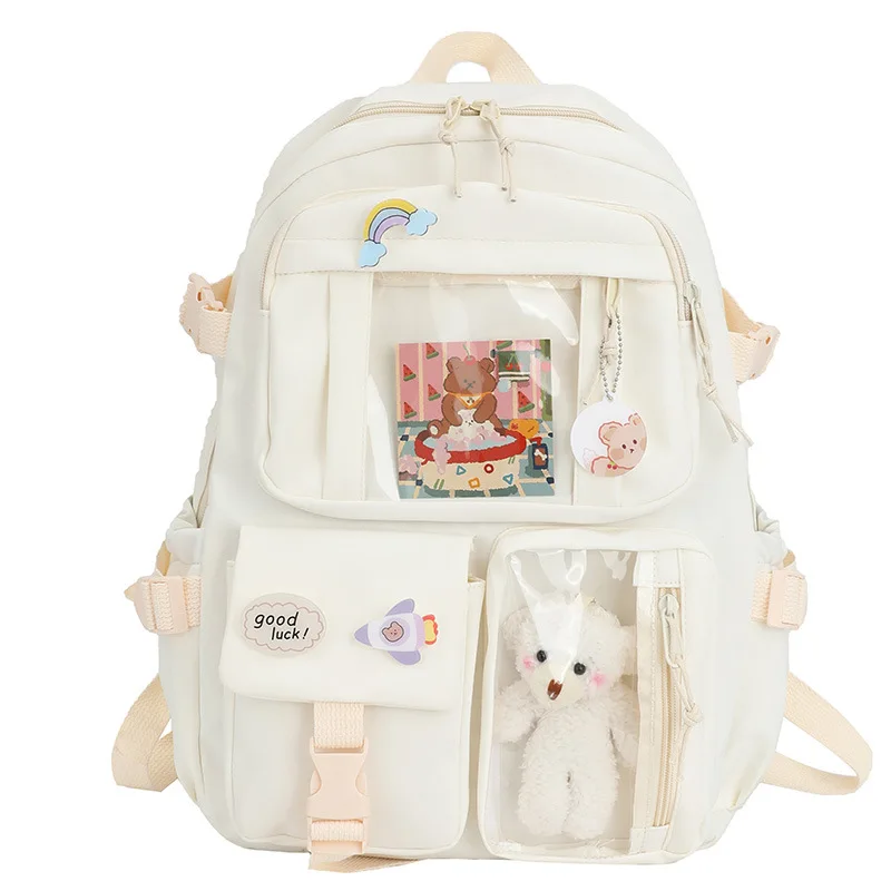 Kawaii Schooltas Meisje Zuid-Korea Multi-Pocket Nylon Basisschool Casual Junior Middelbare School Student Rugzak Meisje Mochila