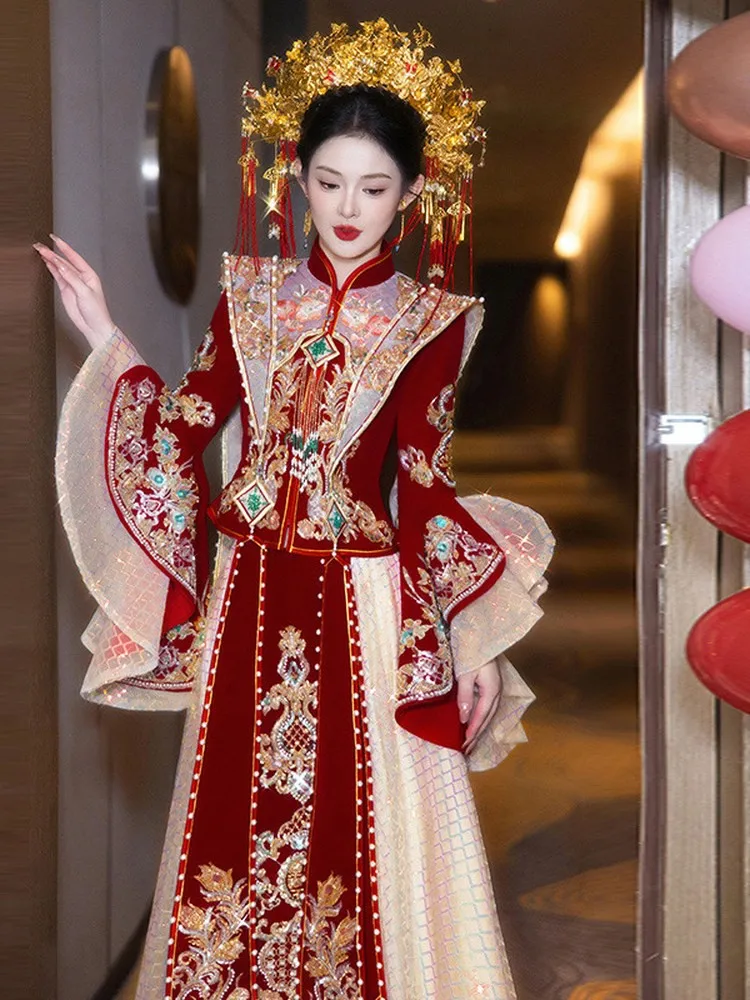 

New wedding dress for the large-sized phoenix crown and red robe Hanfu