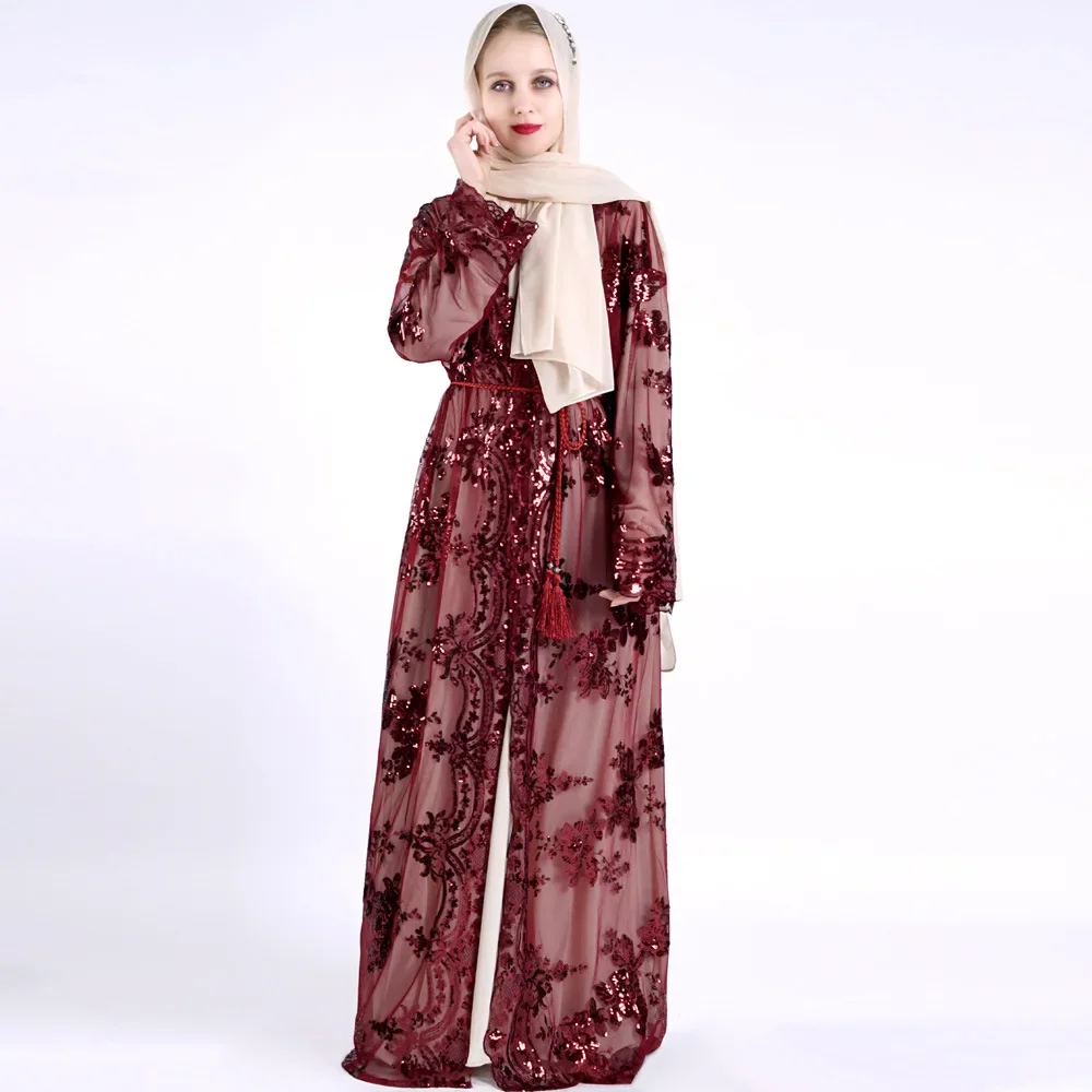 Muslim Abaya for Women, Middle East Long Dresses, Dubai Abaya, Turkey Kimono Belt, Luxury Embroidery, New Fashion