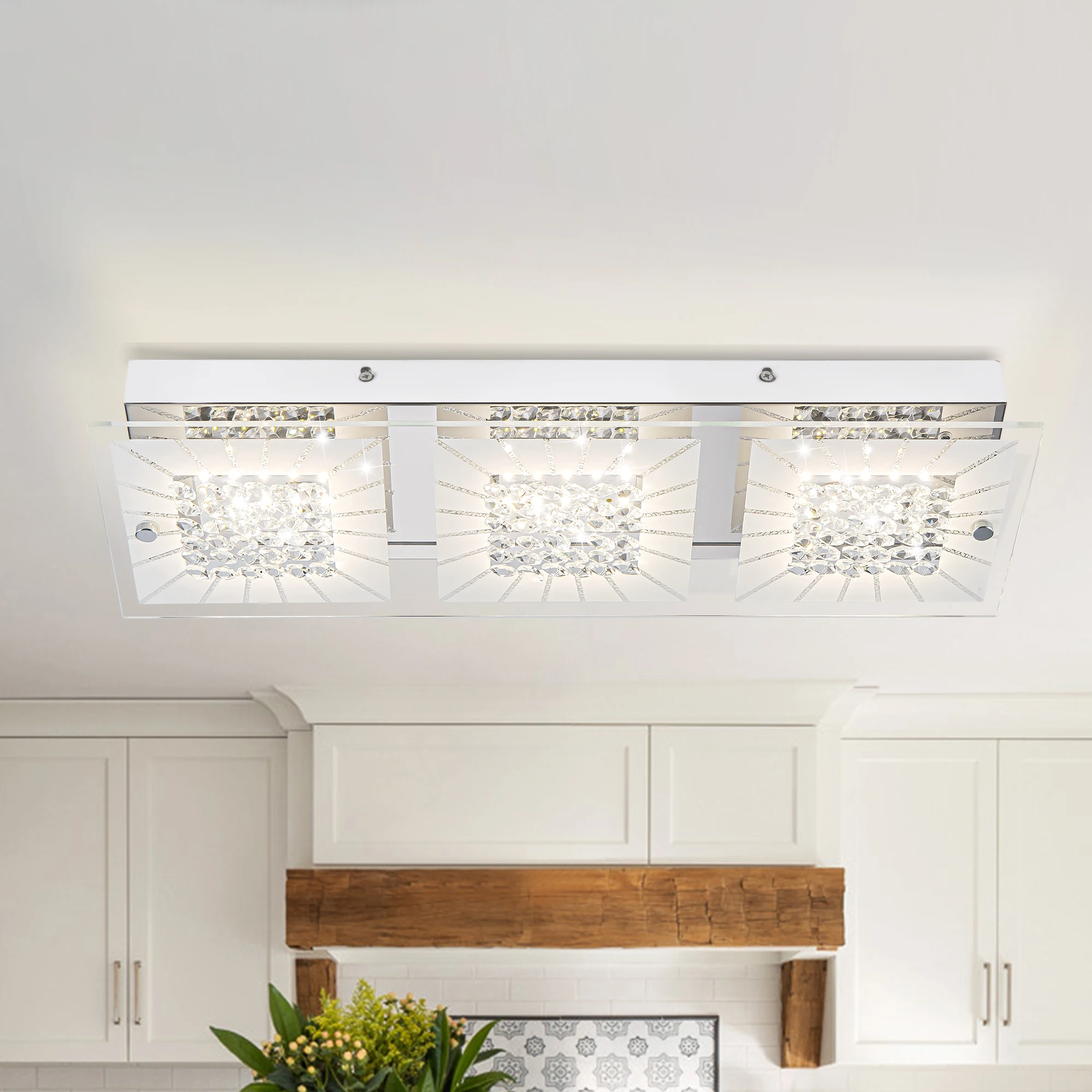 

Rectangle Crystal Light Fixture LED Crystal Ceiling Light 12W Crystal Flush Mount Ceiling Light 4000K Flush Mount Chandelier