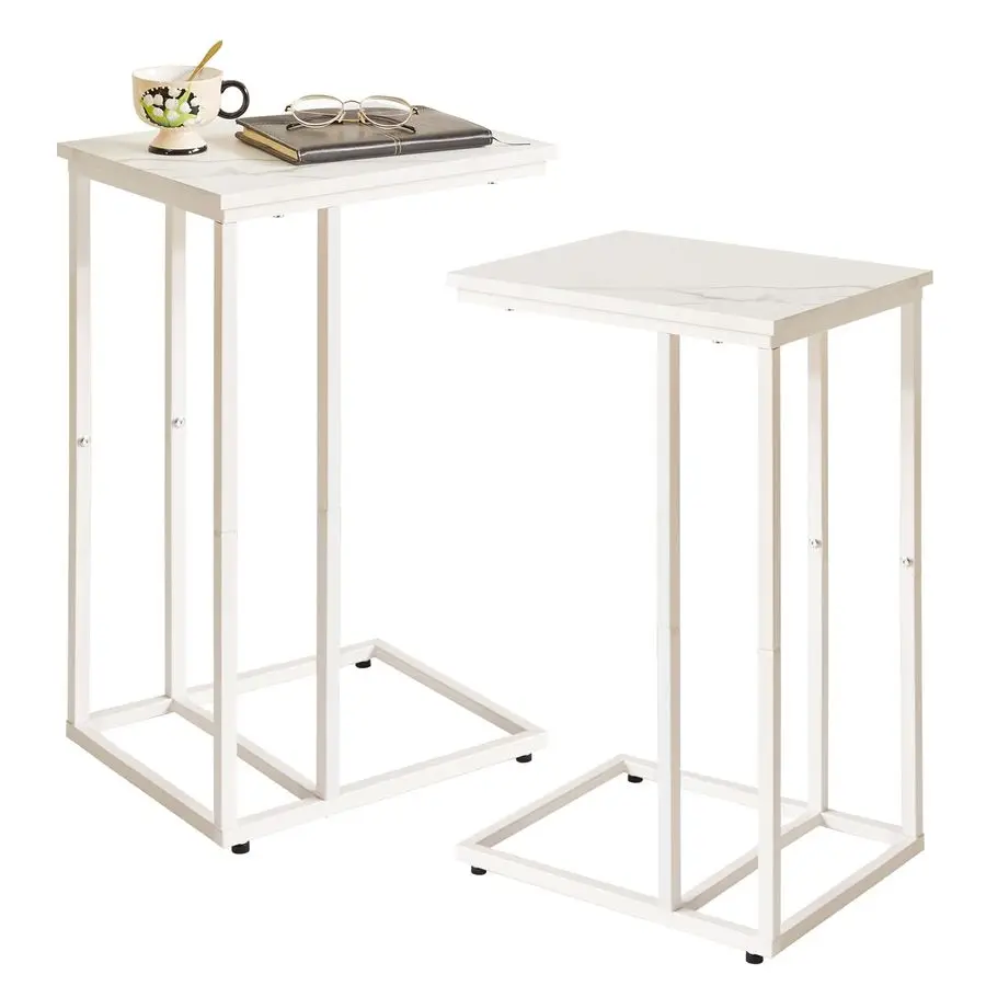 

Shaped End Table Set of 2, Small Side Table for Sofa and Bed, White Bedside Table, Laptop Desk for Couch 16x12x25 inch Faux Marb