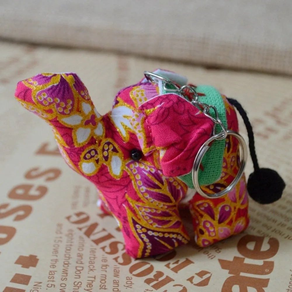 Thai Fabric Elephant Keychain Cartoon Handmade Plush Pendant Animal Random Color Bag Pendant Charms Cultural Souvenir