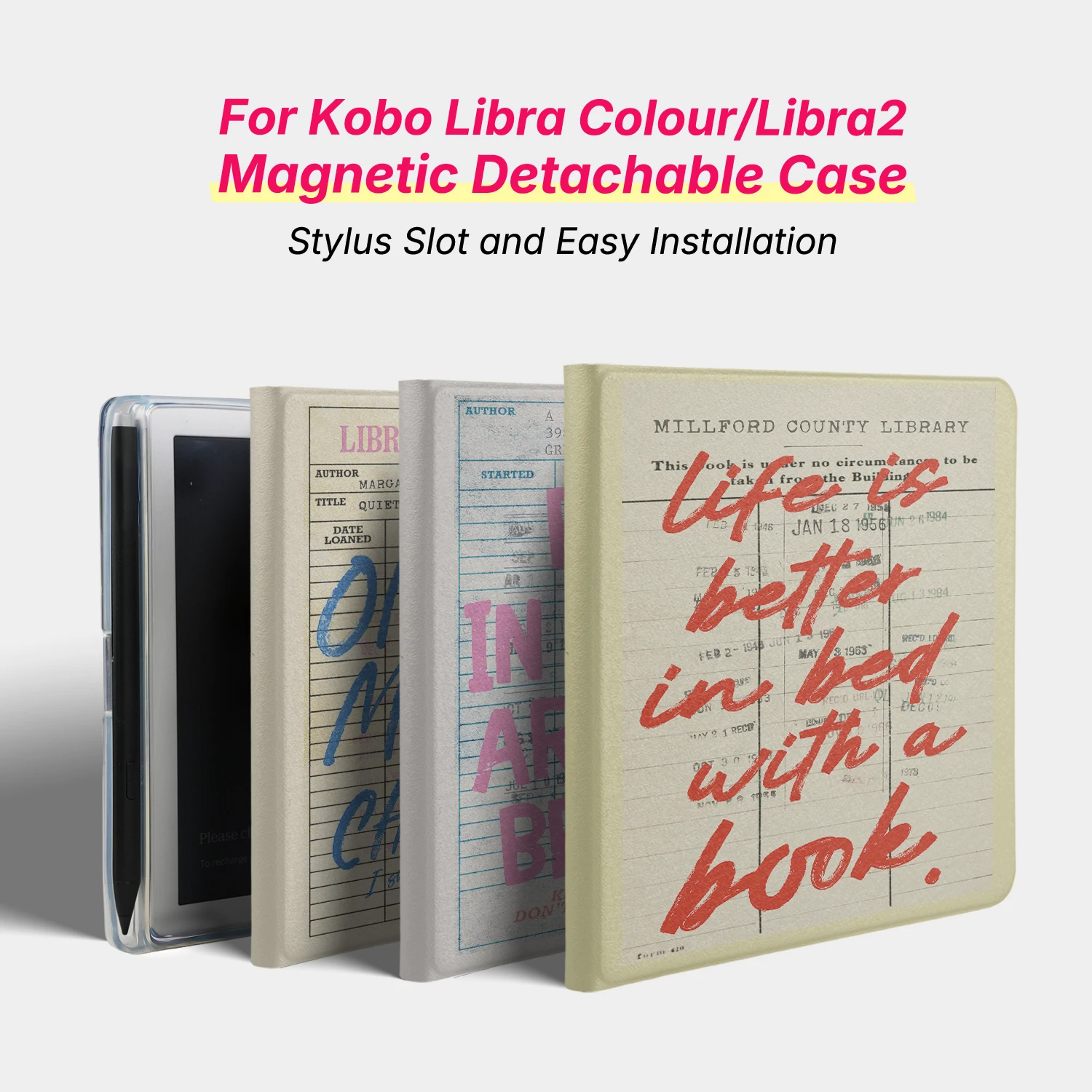 Etui Magnetyczne Odłączane Przezroczyste z Przegródką na Rysik i Funkcją Automatycznego Usypiania do Kobo Libra Colour Libra 2 + Karta Biblioteczna