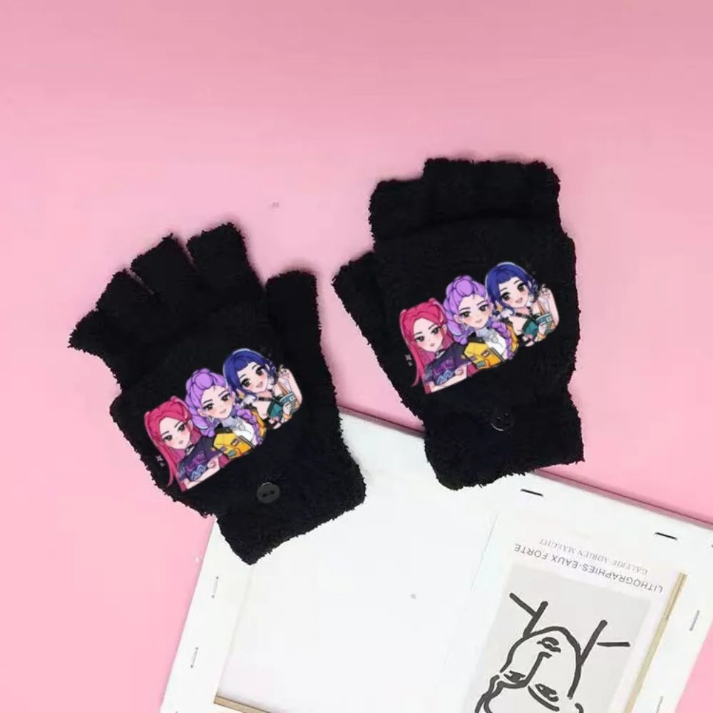 Rękawiczki bez palców Anime K-pop dla dzieci Demon Winter Ciepłe akcesoria Huntrix Saja Boys Hunter Mitki Prezent urodzinowy