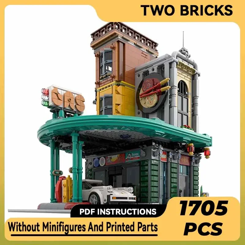 

Moc Building Blocks Modular Street View Gas Station Technical Bricks DIY Assembly Construction Toys For Child Holiday Gifts