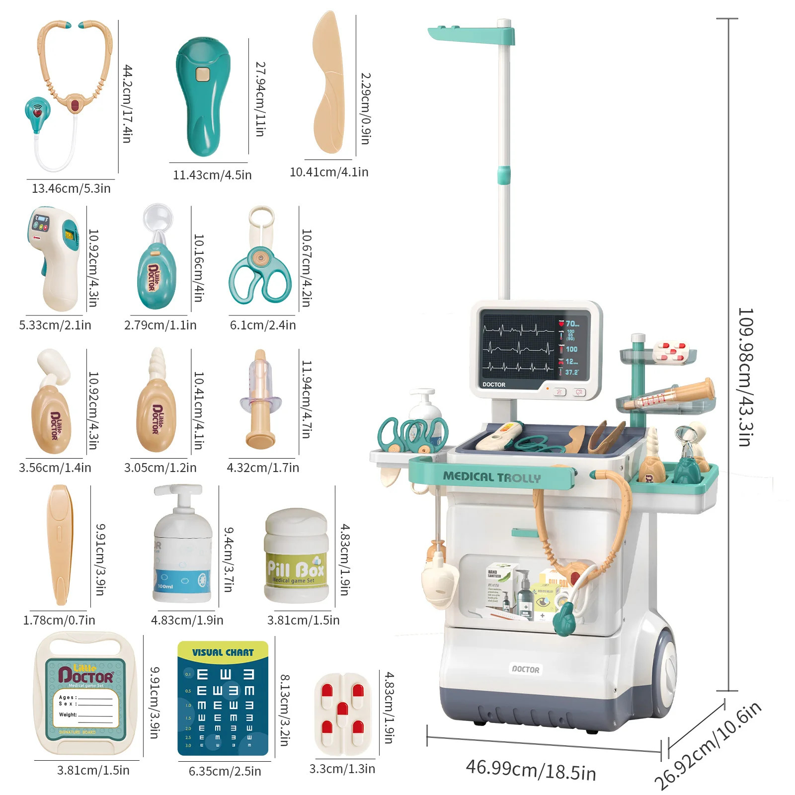 Conjunto de brinquedos médicos para crianças, simulação de injeção e estetoscópio para brincadeiras médicas, presente de aniversário para meninos e meninas