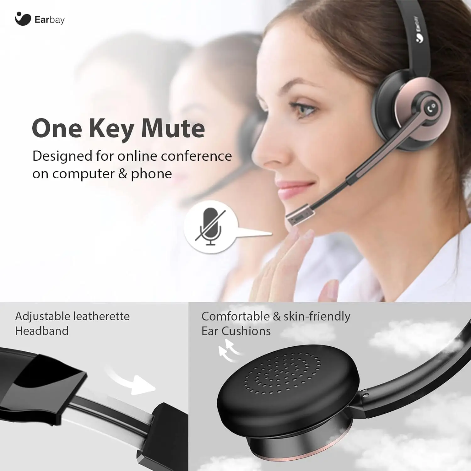 Wireless Headset with Mic, Noise Canceling & Mute, USB Dongle, Charge Dock for PC Phone Office view 3
