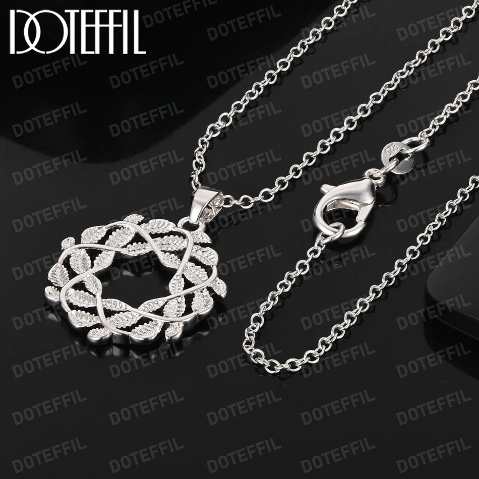 

DOTEFFIL Flowers Leaves Necklace Pendant Hot Fine 925 Sterling Silver For Women Fashion Luxury Party Wedding Jewelry Christmas