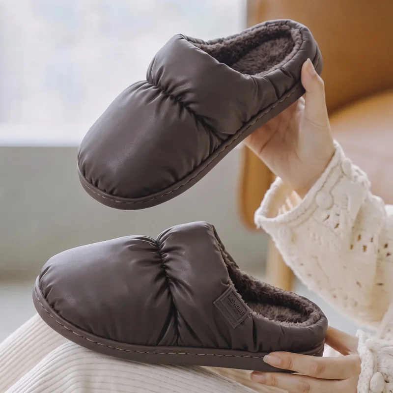 Waterproof House Slippers Men Flats Winter Plush Mules Shoes Male Warm Casual Indoor Fuzzy Fur Slides Unisex Soft Sole Couple