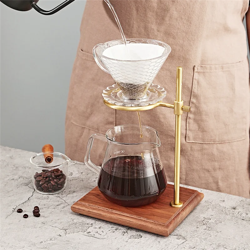 ABNL-soporte para cafetera con Base de madera, soporte de filtro de goteo de altura ajustable para elaboración Manual de madera