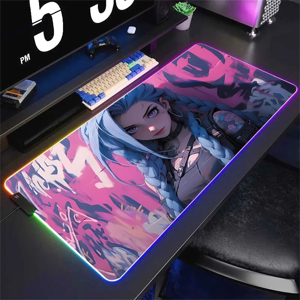 

XXL RGB Gaming Mouse Pad Hot Game Anime Jinx Desk Mat Gamer Accessories Large LED Light PC Computer Keyboard Carpet with Backlit