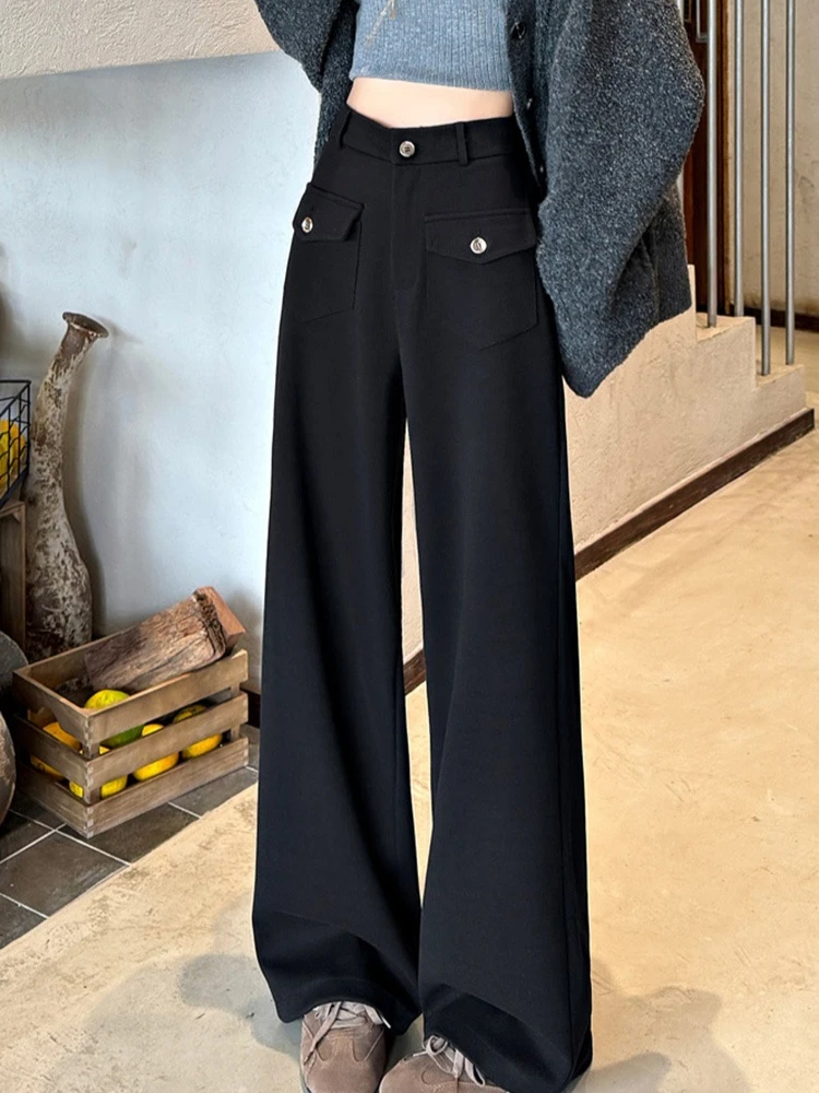Fashion wide leg pants women in autumn and winter high waist slim fit lazy and relaxed versatile straight leg suit pants