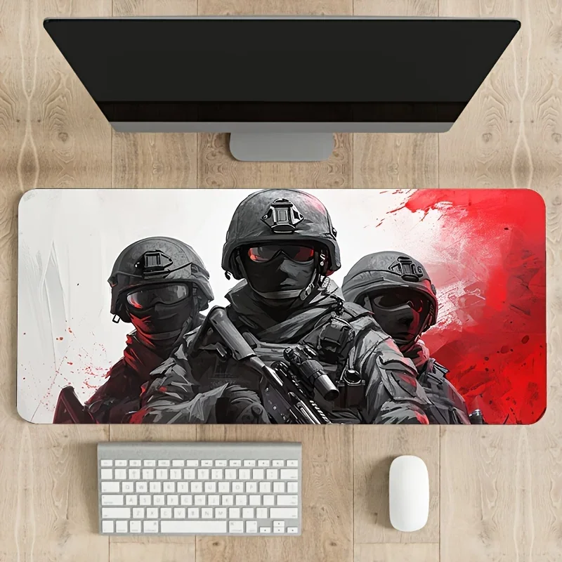 Mouse Pad Battlefield Soldier Design Full Coverage 50x100 Keyboard Mousepad with Seamed Edge Office Gaming Anti-Slip Rubber Base