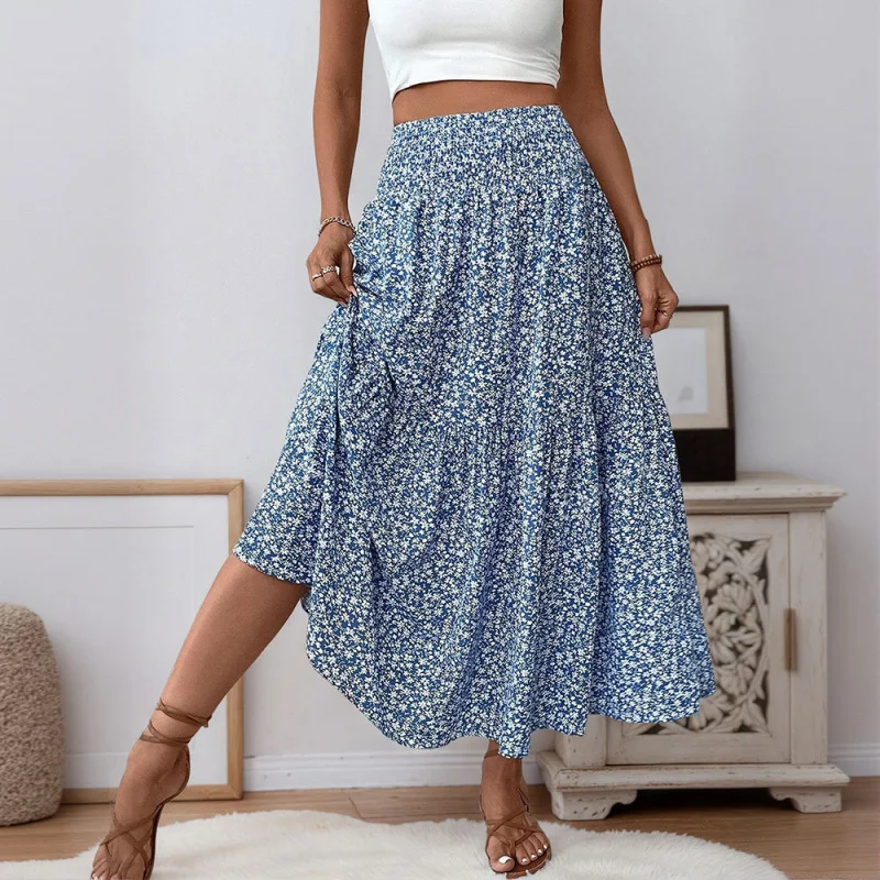 

Women's Fashion Elegant Vacation Style Midi Skirt Summer Youthful Outing Floral Mid-Length Skirt