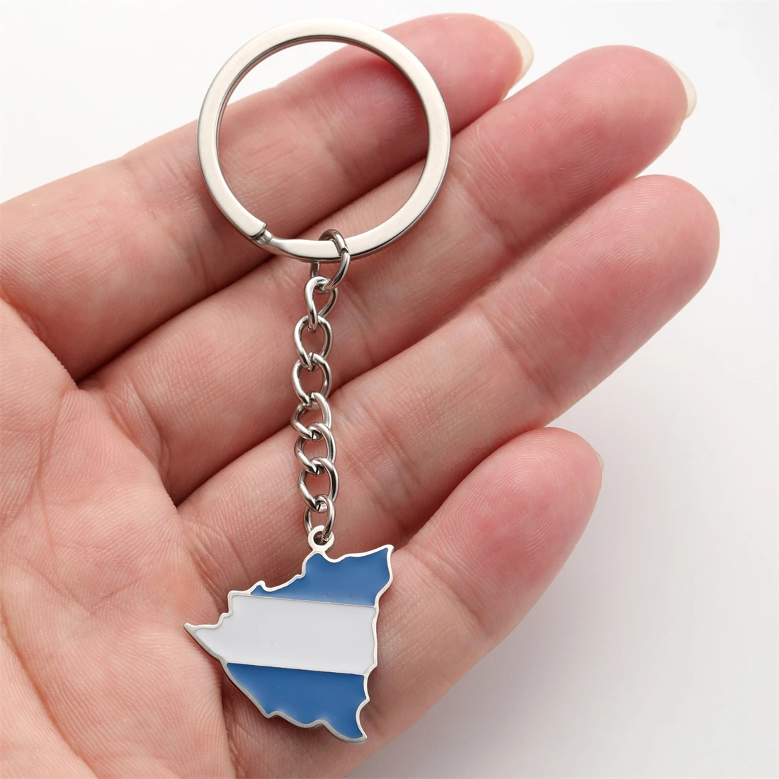 EUEAVAN Nicaragua Map Flag Pendant Keychain For Women Men Stainless Steel Gold Silver Color Nicaraguense Party Jewelry Wholesale