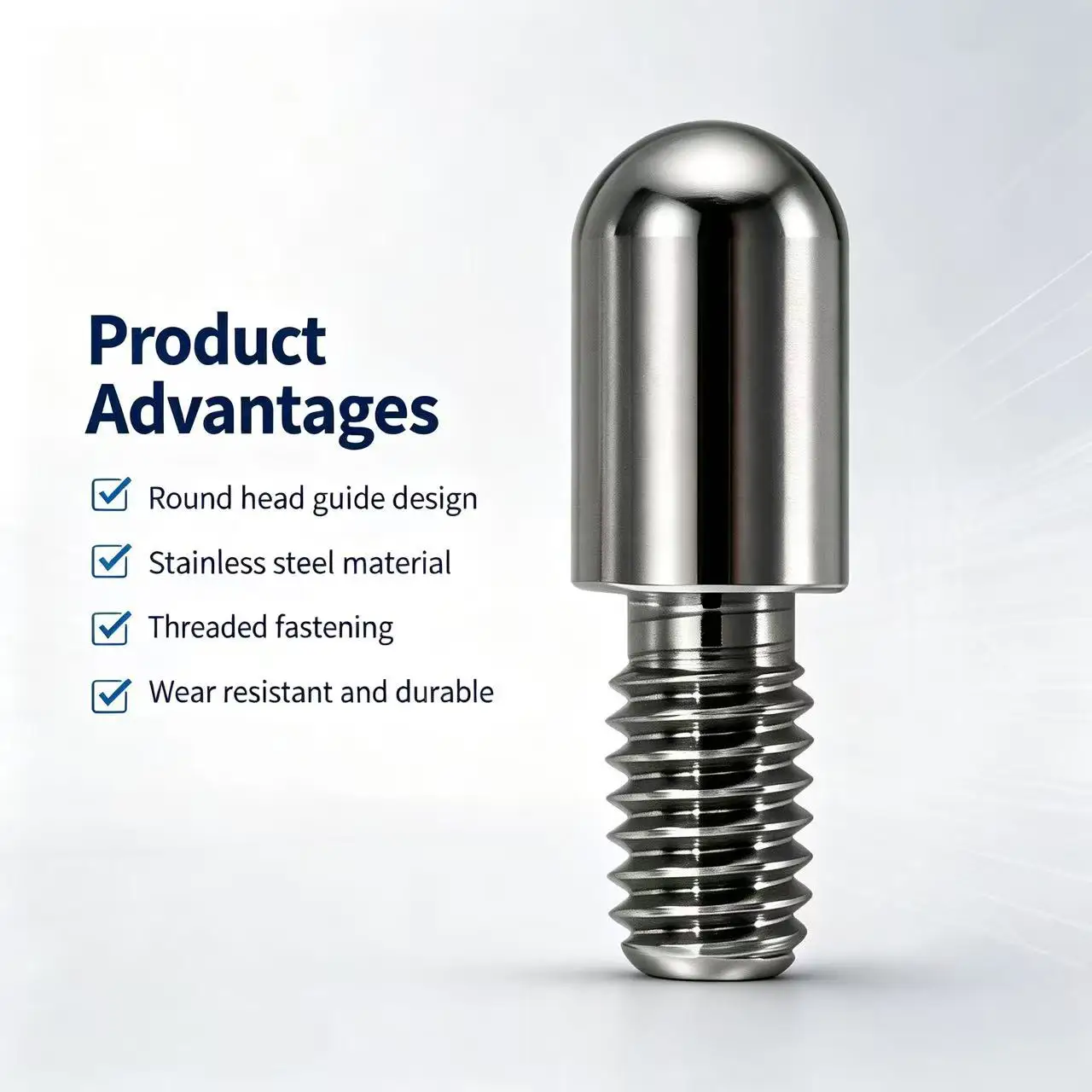 Round‑Head Threaded Dowel Pin, M3/M4/M5/M6 External‑Thread Locating Stud, Stainless‑Steel