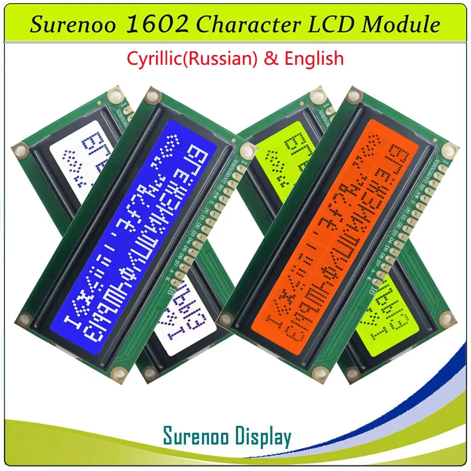 Surenoo Cyrillic Russian English 1602 162 16X2 16*2 Character LCD Module Display Screen Panel LCM Yellow Green Orange Blue White