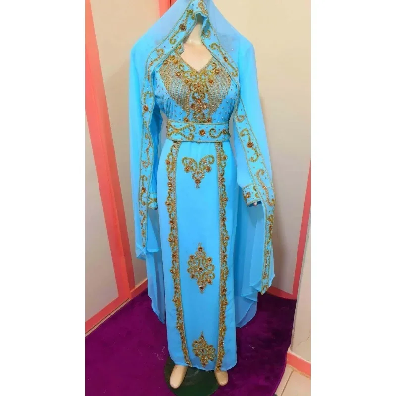 Blue African Dress Fancy Abaya Dubai Caftan Formal Beaded Moroccan Kaftan for Women Fashion Trends