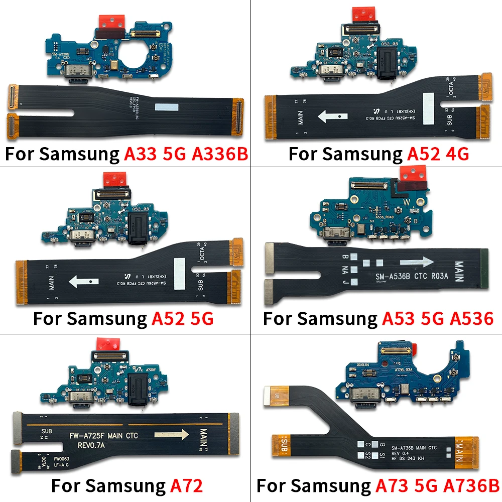 Gniazdo ładowania USB Złącze Jack Elastyczny kabel do Samsung A33 A53 A72 A52 4G A73 5G Moduł płytki ładującej z mikrofonem
