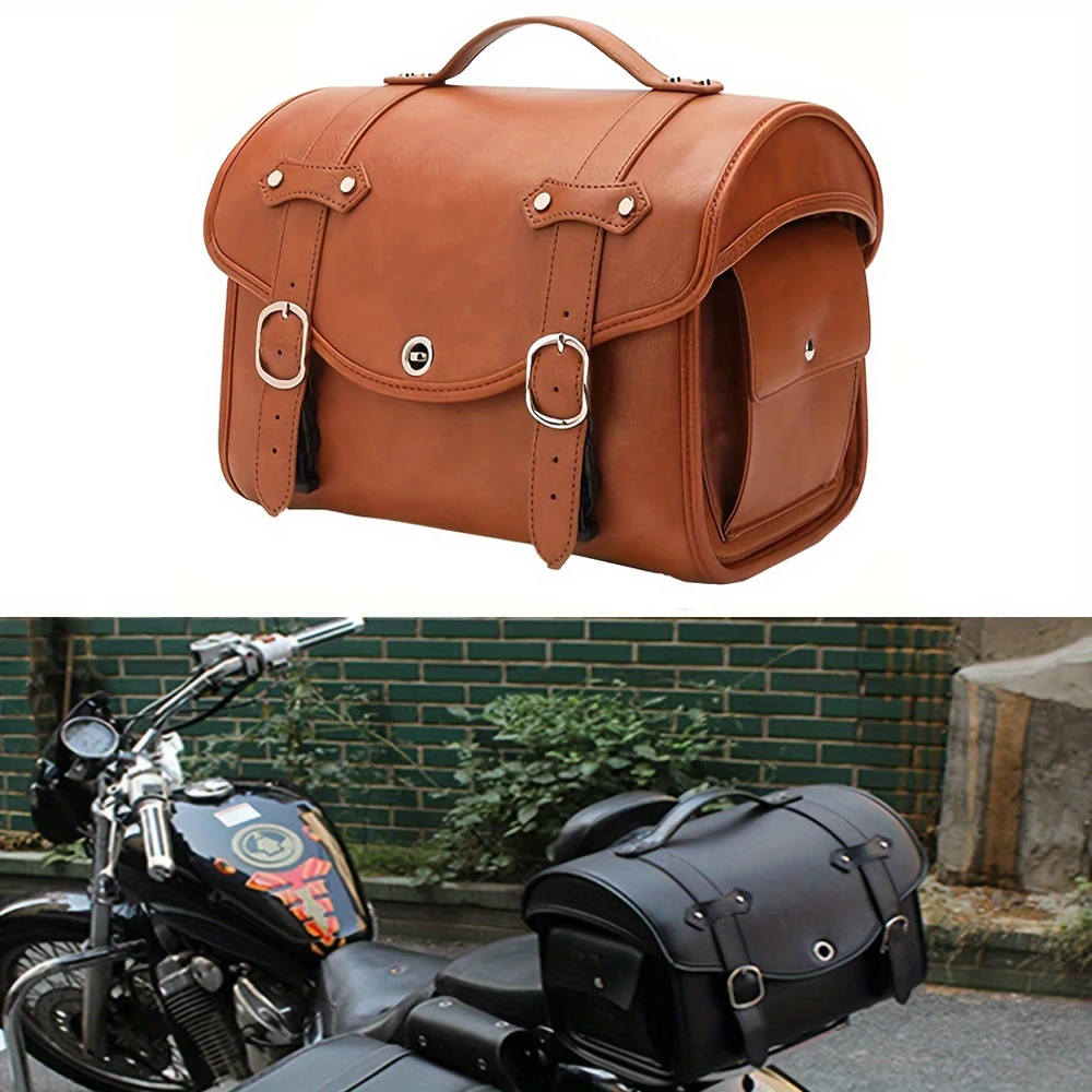 

Motorcycle Universal Brown Back Seat Bag Side Waterproof Luggage Bag Outdoor Casual Large Capacity Tote Bag