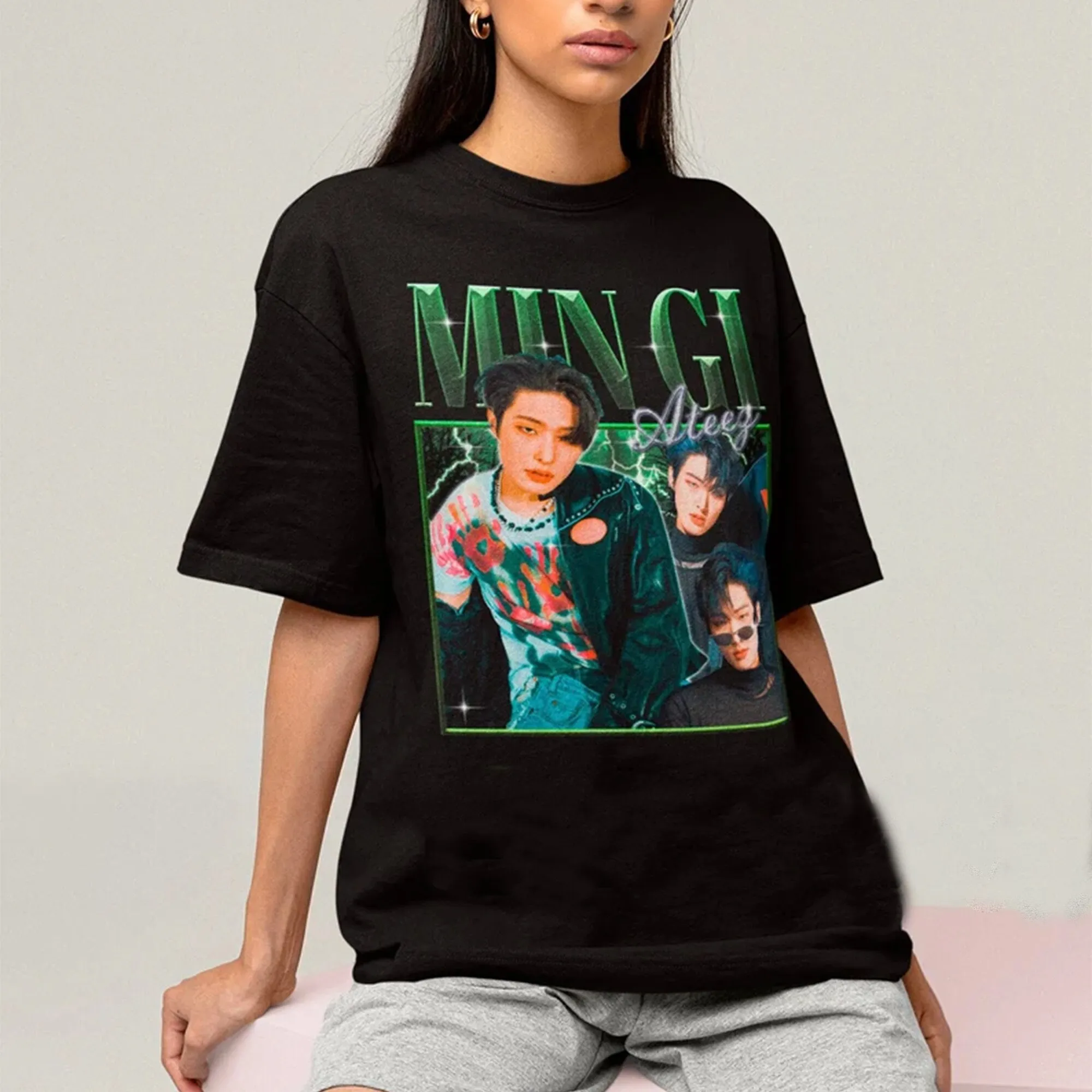 Классическая Ретро футболка ATEEZ Mingi Kpop с голенищем для нее или ему Merch Atiny