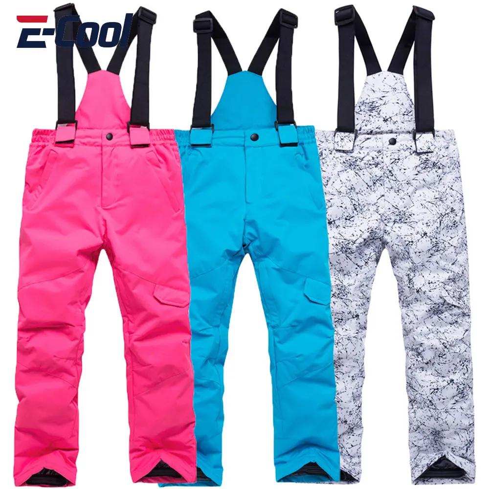 Ski Pants Boys Girls Thicken Warm Snow Pants Kids Outdoor Sports Snowboarding Breathable Strap Trousers Child Winter Waterproof