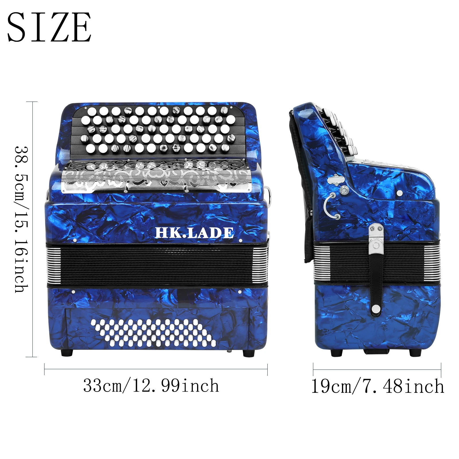 HK·LADE 62-Key 60-Bass Accordion Professional Bayan Button Accordion with Metal Grille & Anti-Slip Buttons Dynamic Expression