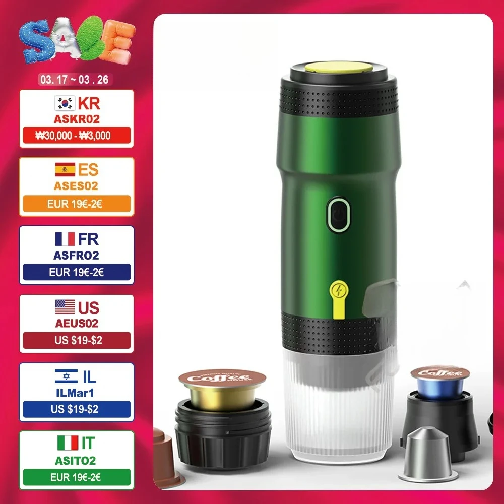 

3-in-1 Capsule Powder Coffee Maker Electric Portable Coffee Machine Portable Italian Espresso Machine for Car & Home