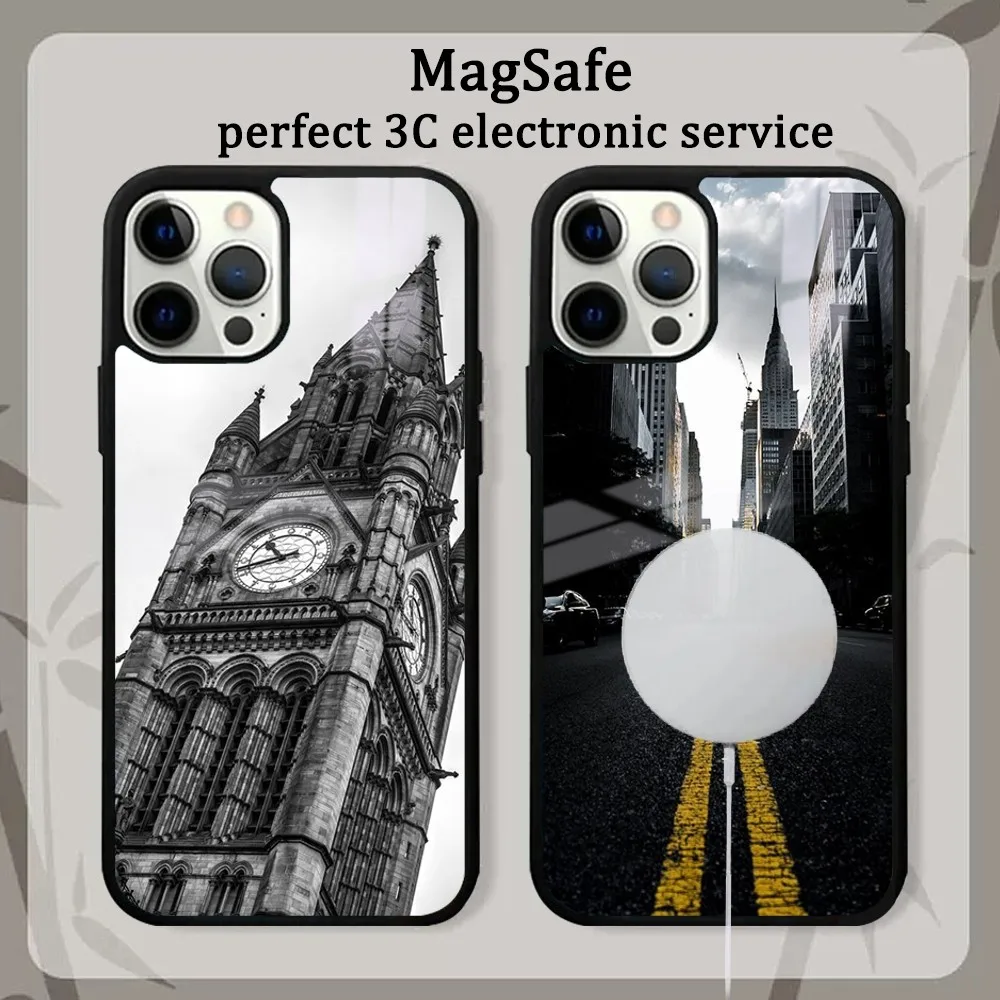 Classic Dark World Landmarks Phone Case For iPhone16 15 14 13 12 11 Pro Max Plus Mini Mirror Magnetic Cover