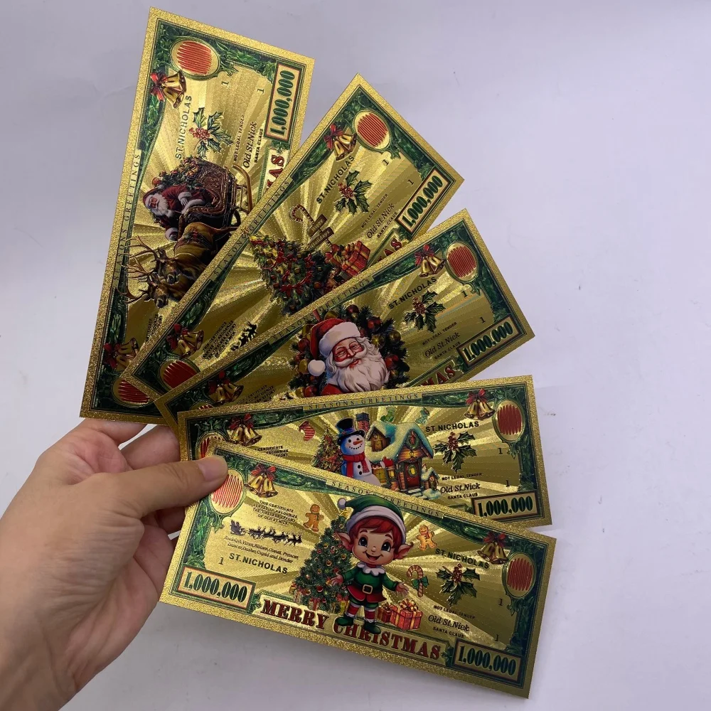 

Рождественские банкноты из золотой фольги Санта-Клаус Эльф Рождественская елка Узор 1000 000 купюр Коллекционные сувениры Рождественские украшения Подарки