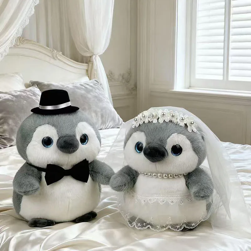 Personality Wedding Penguin Couple Plush Toys Bride and Groom Stuffed Animal Doll Set Squishy Fluffy Plushie for Wedding Gift