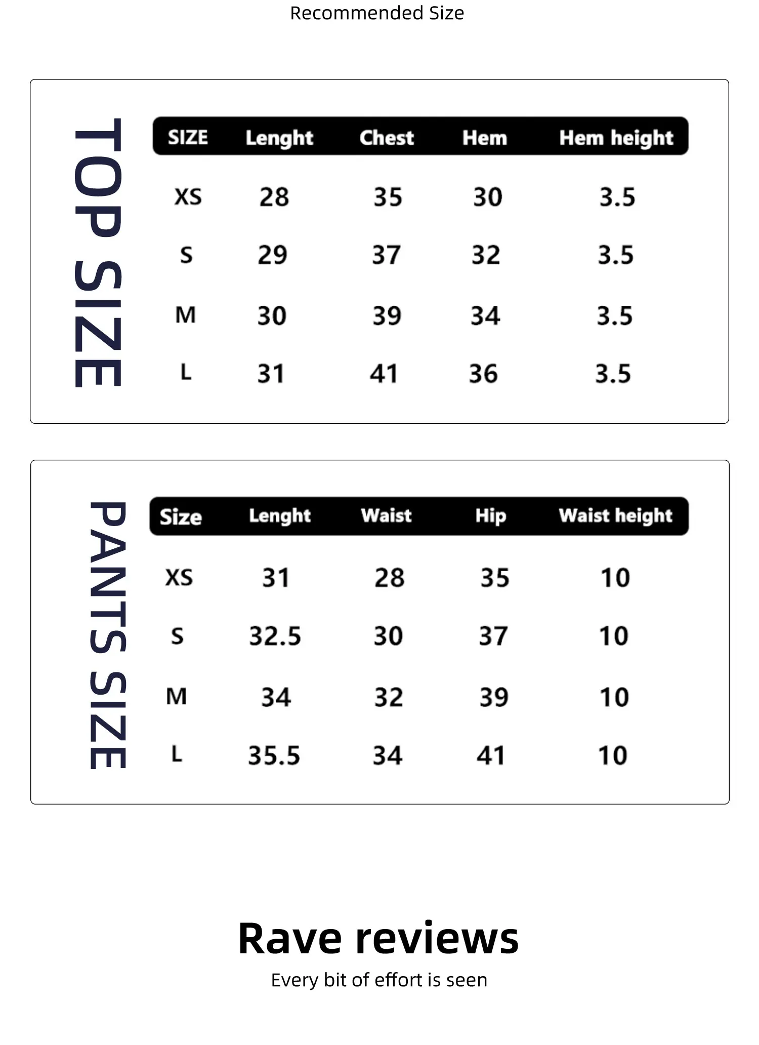 Size chart and fit details