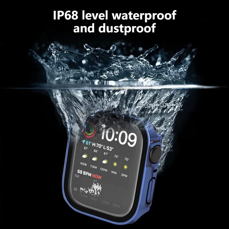 لساعة أبل S10/S11 حافظة غير لامعة بحافة مستقيمة مطلية بالكهرباء مقاومة للماء الكل في واحد مع سلسلة حماية شاشة مدمجة