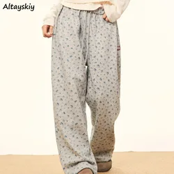 Wide Leg Pants Women Drawstring Design Loose Plus Velvet Warm College Students Autumn Winter All-match Elastic Waist Fashion Ins