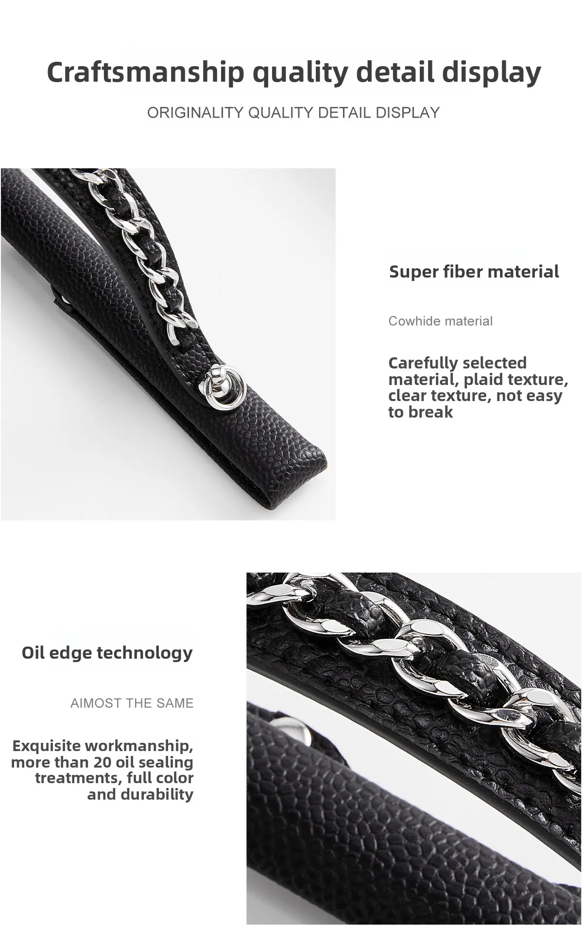 Cowhide Leather Chain Top Handle,Wear-through Handle Replacement Accessories Compatible with WOC Wallet On Chain Bag