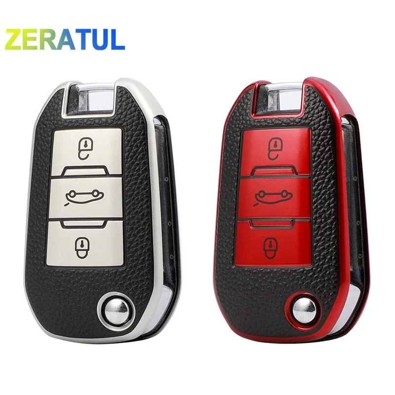 TPU Leather Car Folding Flip Key Case Protective Cover For Citroen CACTUS C4L Peugeot 508 301 2008 3008 408 Shell Holder Bag