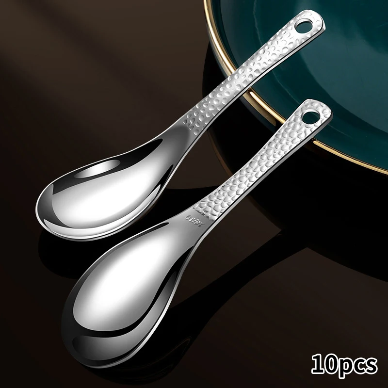 10 buah sendok sup Stainless Steel memperdalam sendok kapasitas besar cermin perak dipoles sendok sup nasi peralatan makan dapur rumah