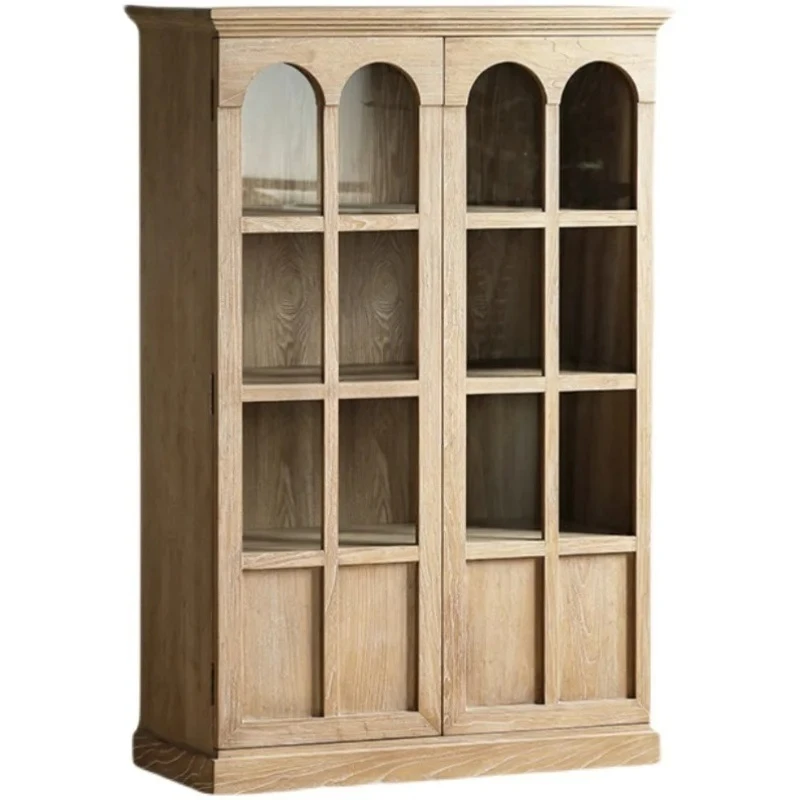 

American rural all-solid wood bookcase shelf floor-to-ceiling display cabinet