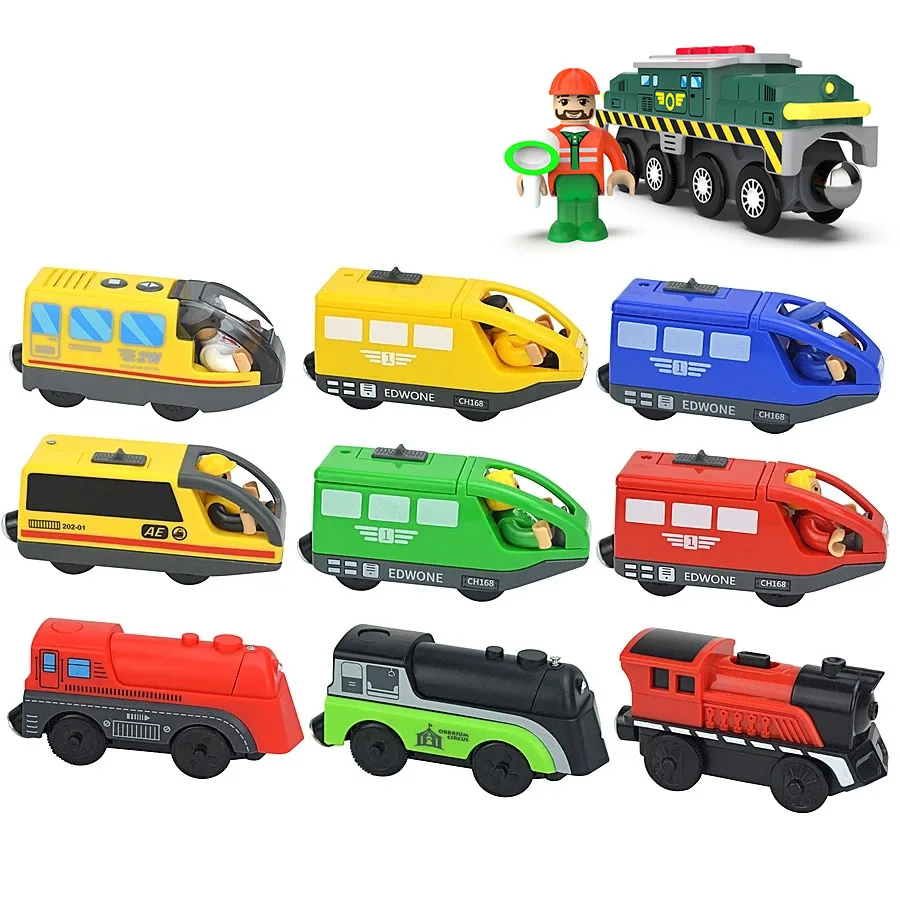 MOC Magnetic Electric Train Diecast Slot With Doll Toy Locomotive Electric Car Wood Track Railway Compatible Rail Train for Kid