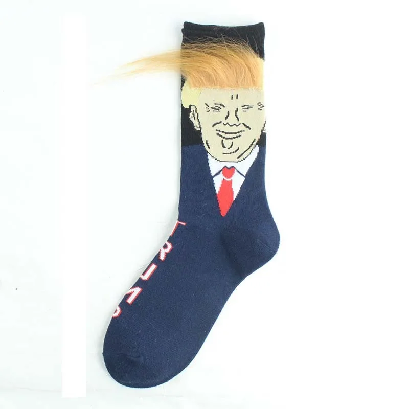 Funny and Funny Donald Trump Presidential Socks With 3D Fake Hair Round Neck Socks for Men\'s Street Clothing Hip Hop Socks