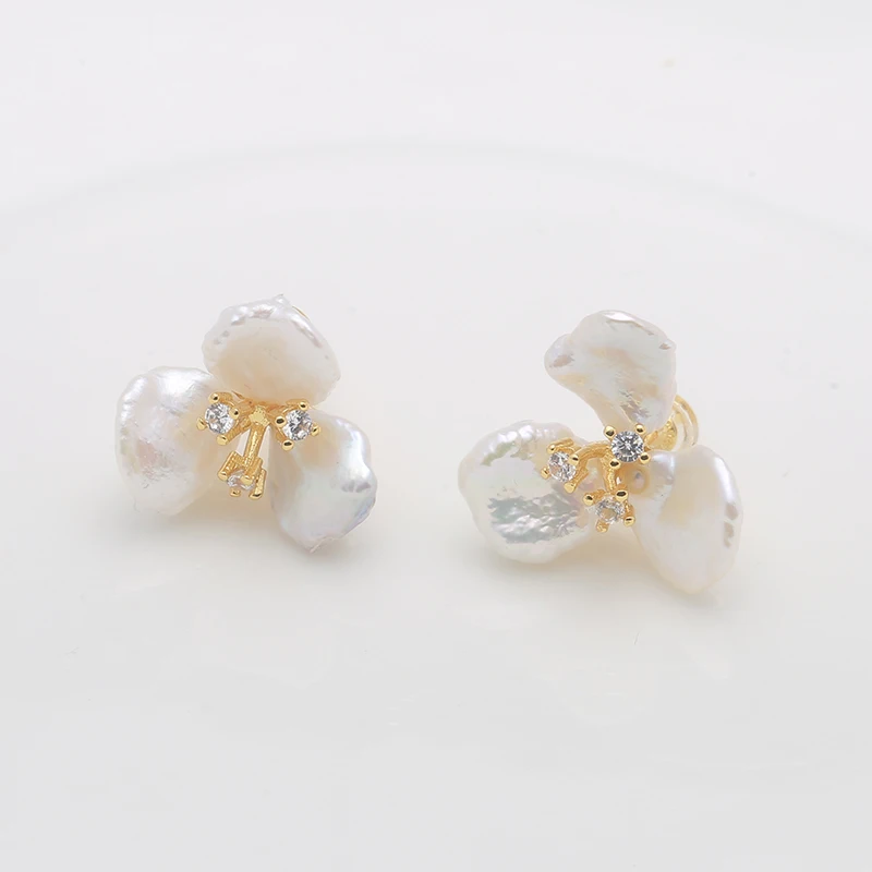 925 Sterling Silver Camellia Stud Earrings with Freshwater Pearls and Petal Baroque Pearls  earrings for women EPA