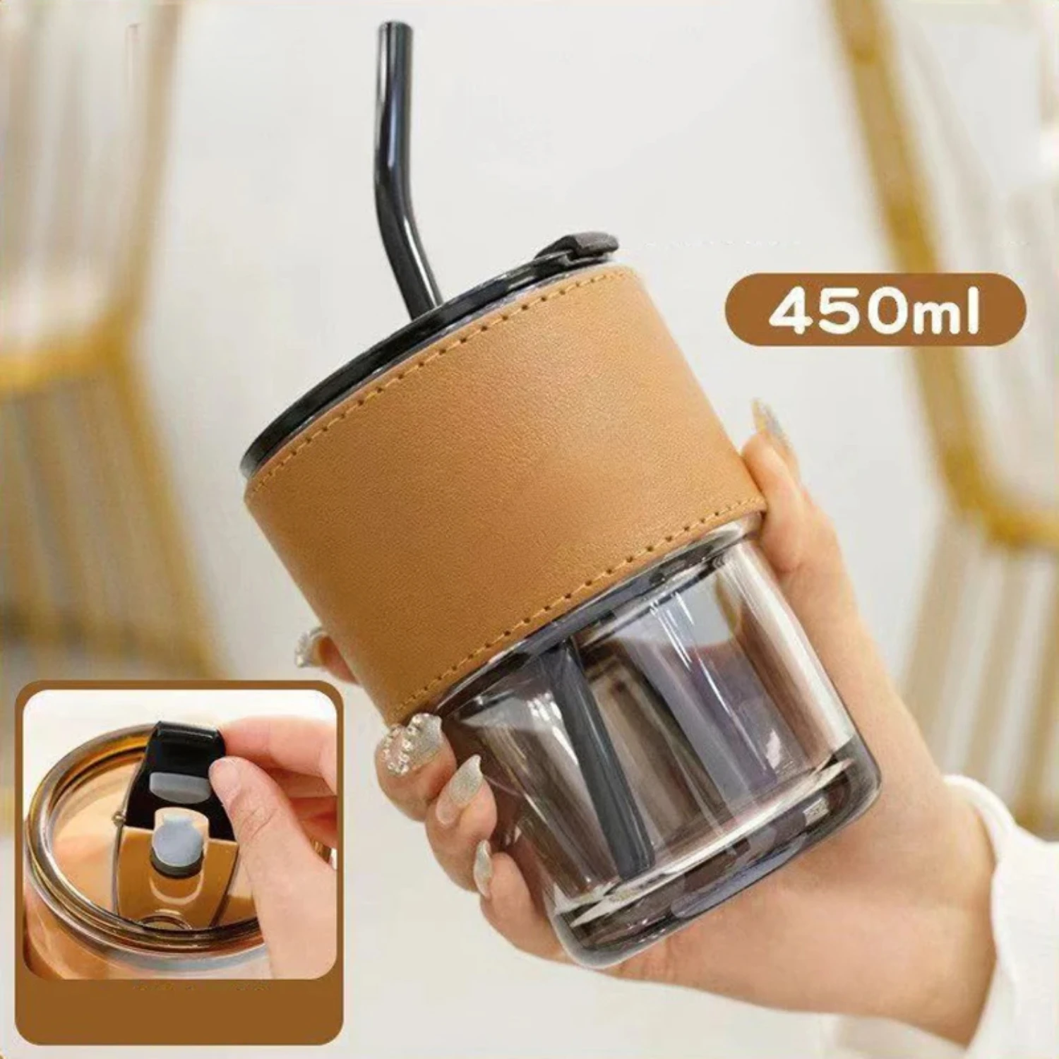 450ml Creative Glass Coffee Straw Cup With Lid Heat-Resistant Water Bottles Beer Tea Drinkware Couple Cup Milk Mug