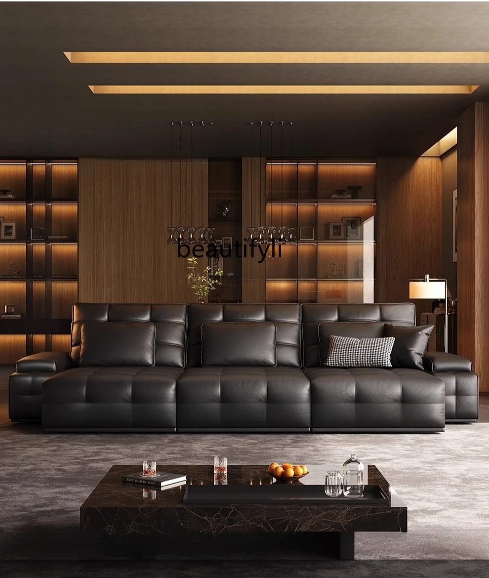 

Leather sofa, functional electric sofa, living room Italian minimalist household light luxury leather sofa