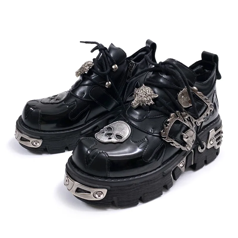 

Women's Metal Buckle Platform Sneakers Y2K Harajuku Street Thick Sole Gothic Punk Shoes for Womens Retro Big Head Leather Shoes