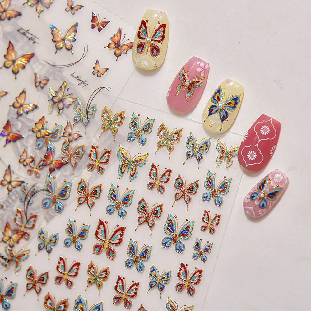 5D البرنز الذهب خمر فراشة مسمار ملصقات أورورا براون الخريف الفراشات مسمار الشارات لاصق فراشة مسمار الديكور #1