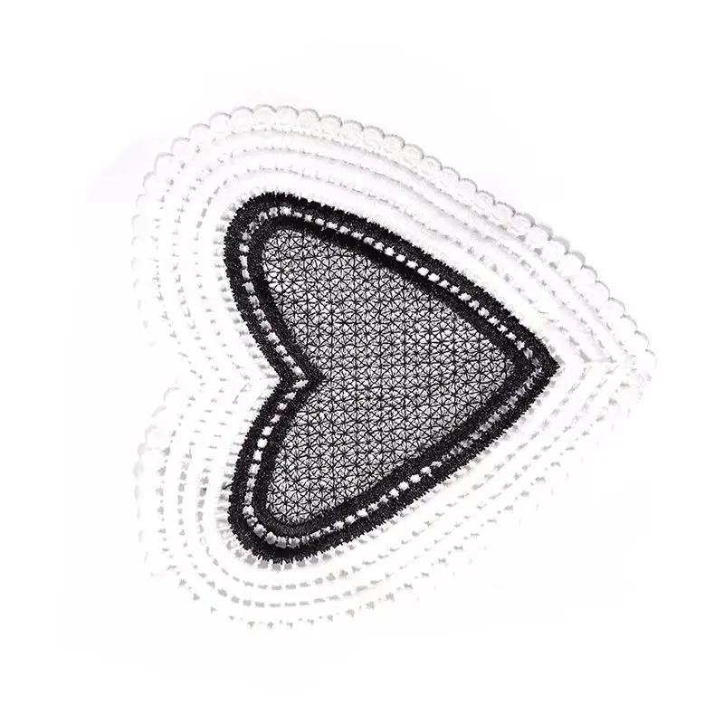 2PCS Love-shaped coaster table mat insulation pad water soluble lace embroidery flower patch embroidery pocket flower accessorie
