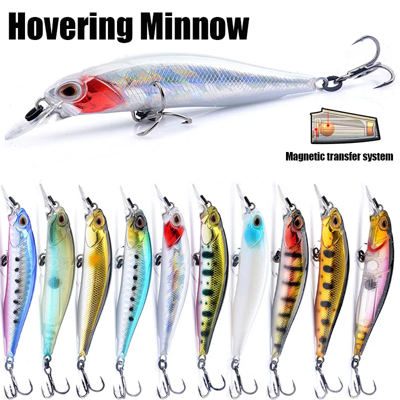 

New Minnow Suspension Fishing Lure Draw Stop Small Minnow 9cm/8.4G Warbler Bionic Bait Magnetic Transfer Fishing Lure