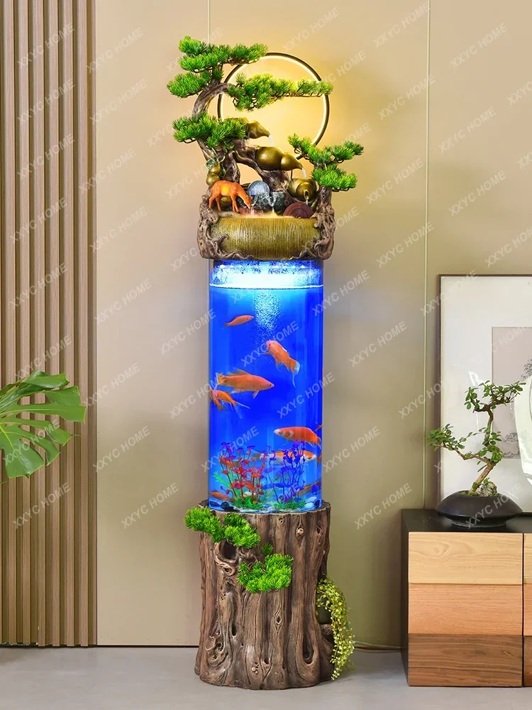 Black Bamboo Lin New Chinese Style Make a Fortune as Endless as Flowing Water Fish Tank Decoration Living Room Floor Cylindrica