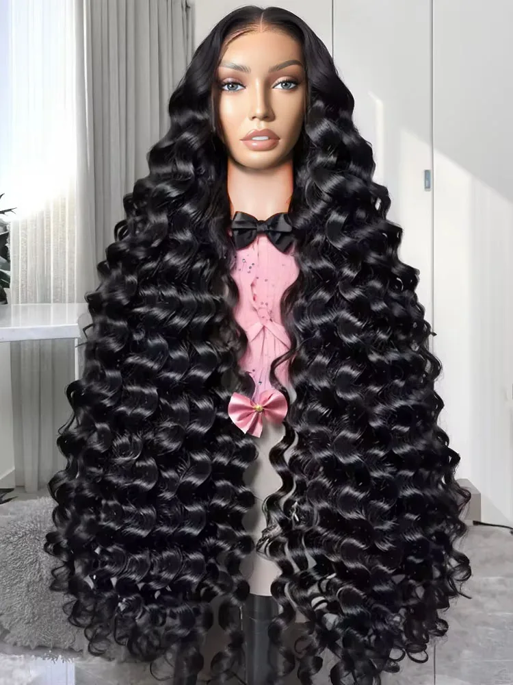 

HD 13x6 Curly Loose Nature Wave Lace Front Human Hair Wigs Transparent 40 Inch Water Deep Wave Lace Frontal Wig For Black Woman