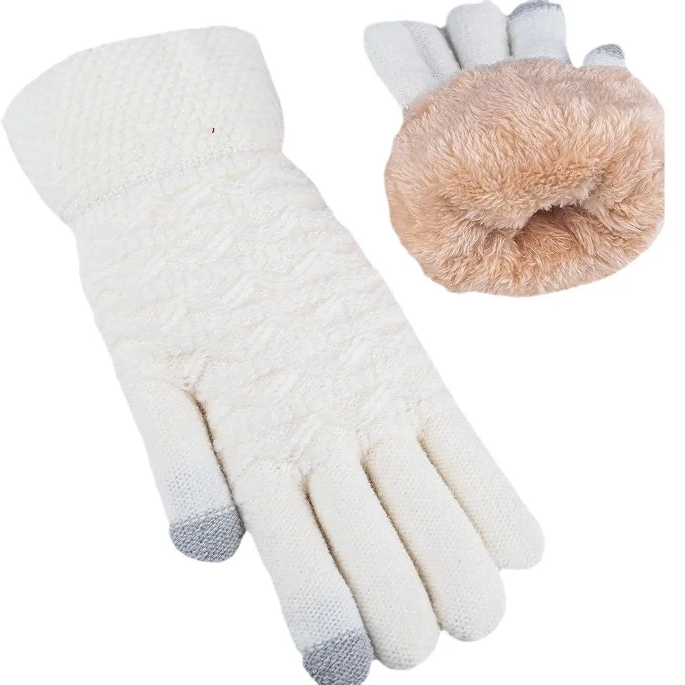 Women's Winter Warm Touch Screen Gloves Girls Thermal Cable Knit Wool Fleece Lined Glove for Cold Weather